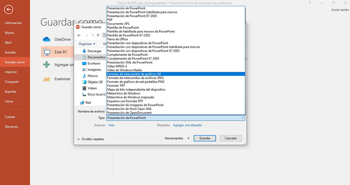 Guardar PowerPoint como GIF