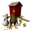 GIF animado (6978) Gallina gallo y pollitos