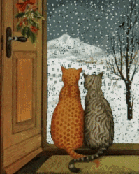 Imagen GIF de Gatos viendo nevar animado