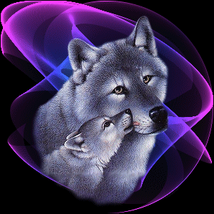Imagen GIF de Madre loba y lobito animado
