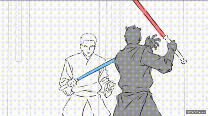 GIF animado (116599) Obi wan kenobi luchando contra darth maul obra de arifumi imai