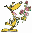 GIF animado (11039) Perro con un ramo de flores