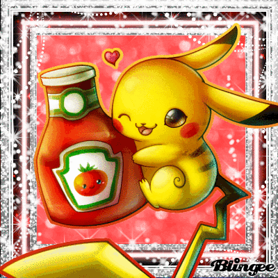 GIF animado (1493) Pikachu botella ketchup
