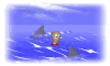 GIF animado (6540) Tiburones rodeando a un naufrago