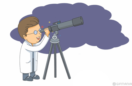 GIF animado (21562) Cientifico mirando telescopio