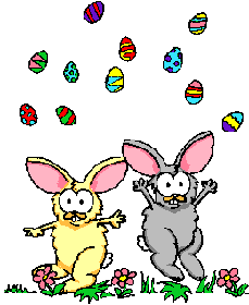 GIF animado (22643) Conejos de pascua jugando con huevos de pascua