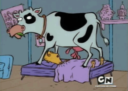 GIF animado (16833) Ed durmiendo debajo de una vaca
