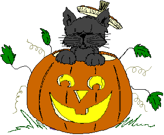 GIF animado (22837) Gato negro calabaza halloween