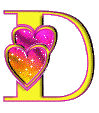 GIF animado (26590) Letra d amarilla corazones