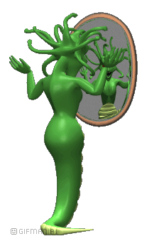 Imagen GIF de Medusa ante espejo animado