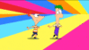 GIF animado (19009) Phineas y ferb en un arco iris