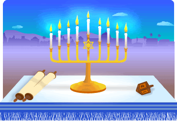 GIF animado (22635) Velas de hanukkah iluminando una mesa