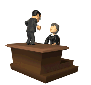GIF animado (72069) Abogado saltando en la mesa de un juez