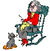GIF animado (70690) Anciana tejiendo gato