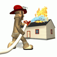 GIF animado (71495) Bombero apagando el fuego de una casa