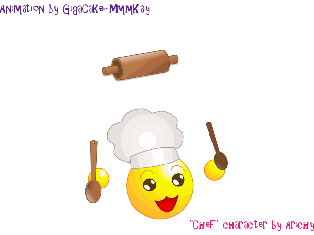 GIF animado (71721) Chef haciendo malabares con materiales de cocina