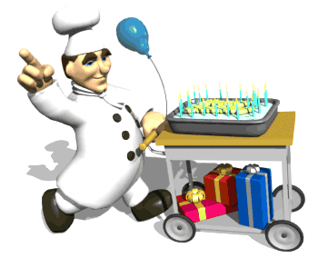 GIF animado (71764) Cocinero llevando la tarta de cumpleanos