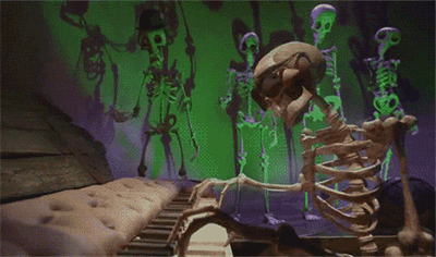 Imagen GIF de Esqueleto pianista animado