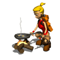 GIF animado (71940) Exploradora cocinando al aire libre