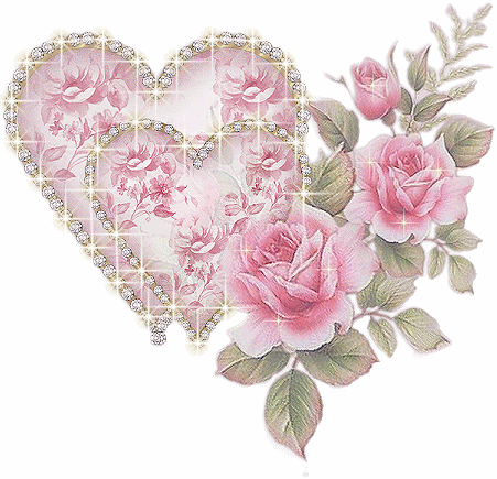 GIF animado (72995) Flores rosas con corazones rosas