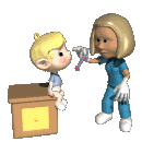 Imagen GIF de Pediatra midiendo la temperatura de un nino animado