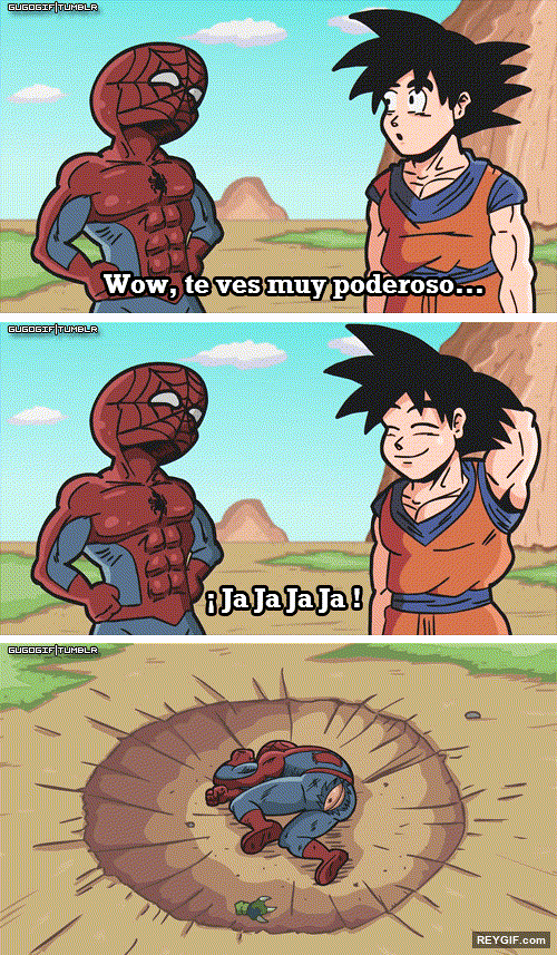 GIF animado (94639) Goku contra spiderman y su mas que obvio desenlace