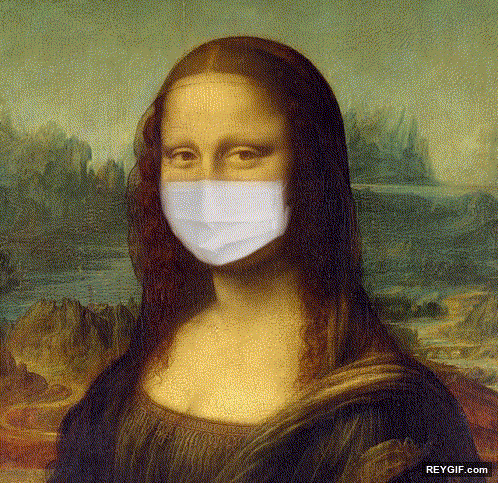 GIF animado (94412) La Gioconda o Mona Lisa precavida con el coronavirus