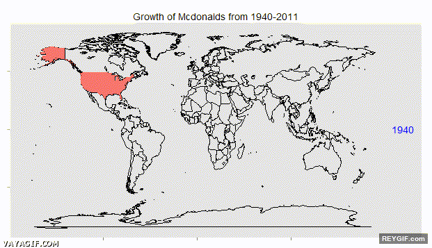 GIF animado (94063) Mcdonalds en el mundo de 1940 a 2011 impresionante