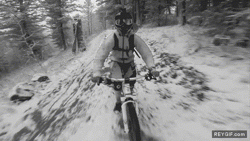 GIF animado (91578) Salto de mountain bike extremo visto desde delante